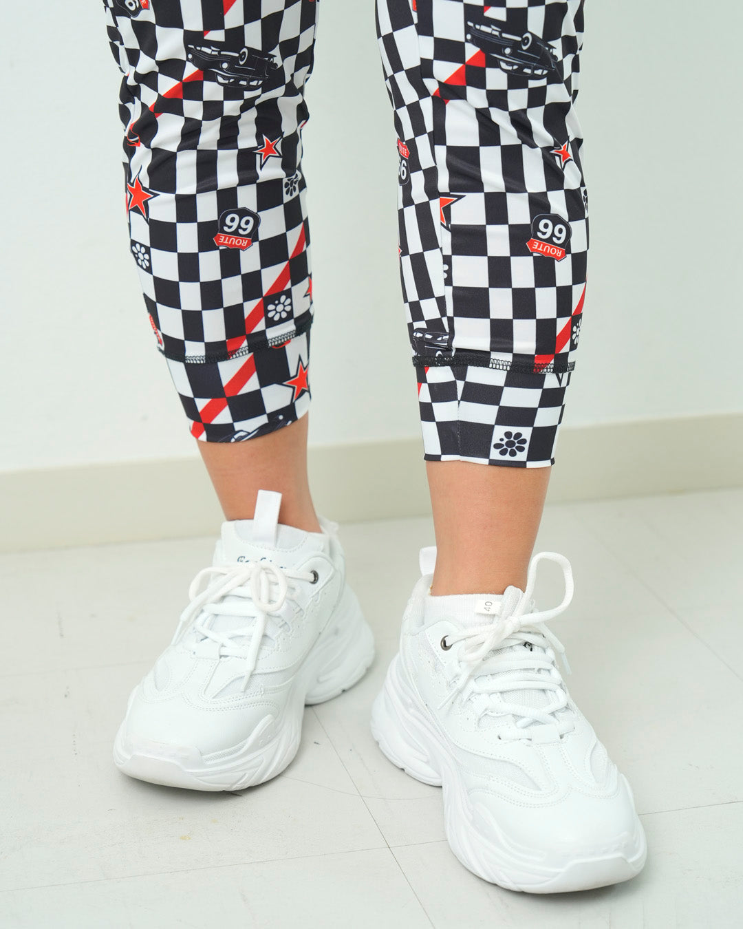 チェッカークラップ クロップドパンツ CE25023 - WHITE BLACK