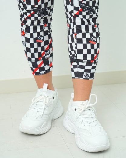 チェッカークラップ クロップドパンツ CE25023 - WHITE BLACK